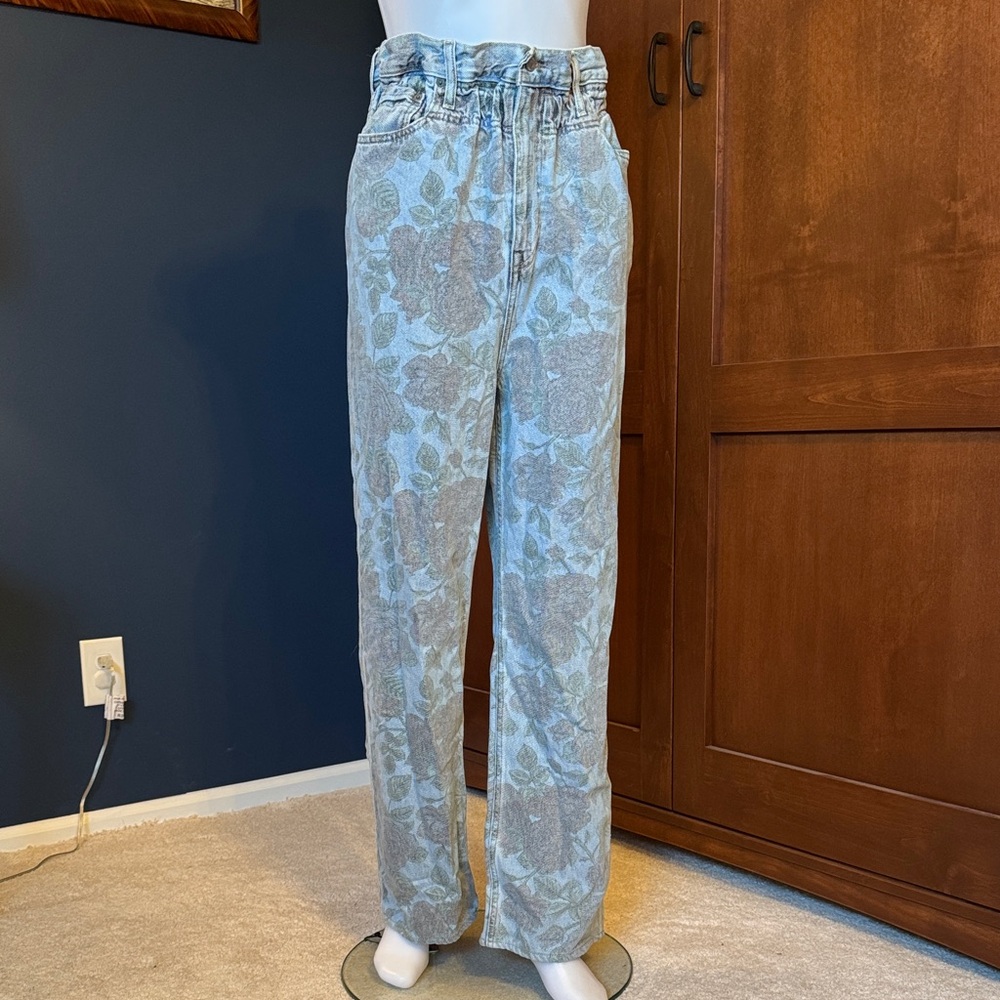 Ganni Blue Floral Straight Leg Jeans